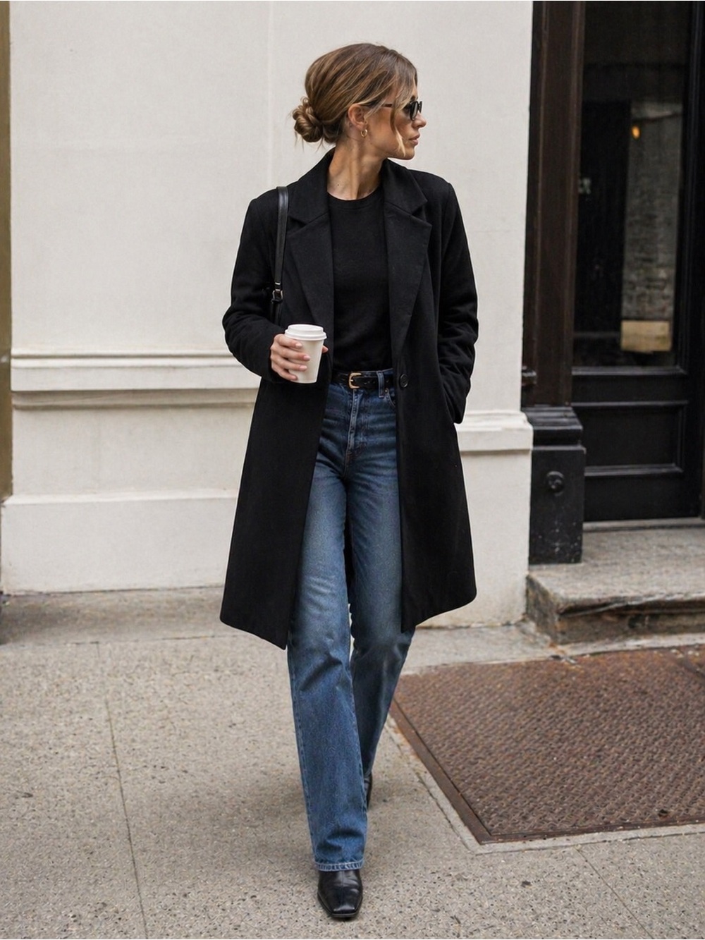 Polly & Esther Black Longline Coat Minimalist Classic